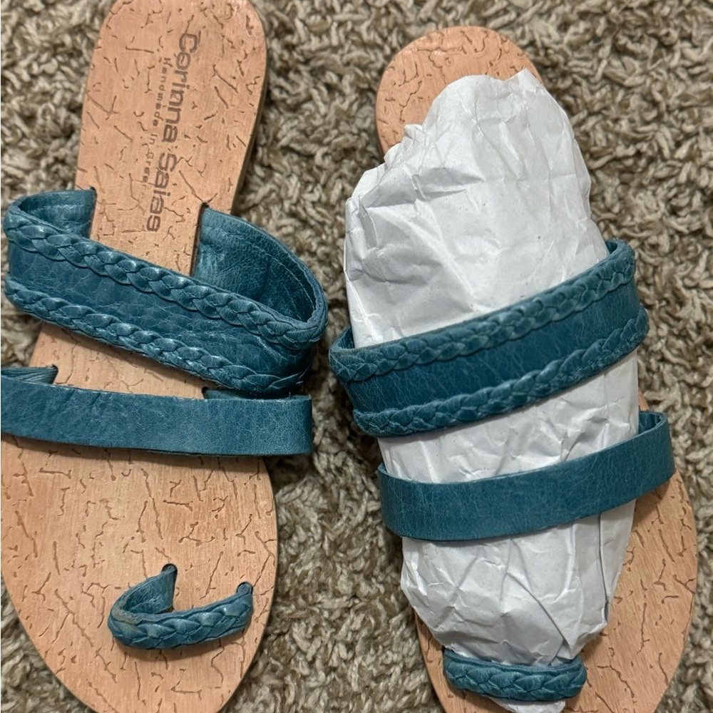 Greek Blue Braided Strap Sandals
